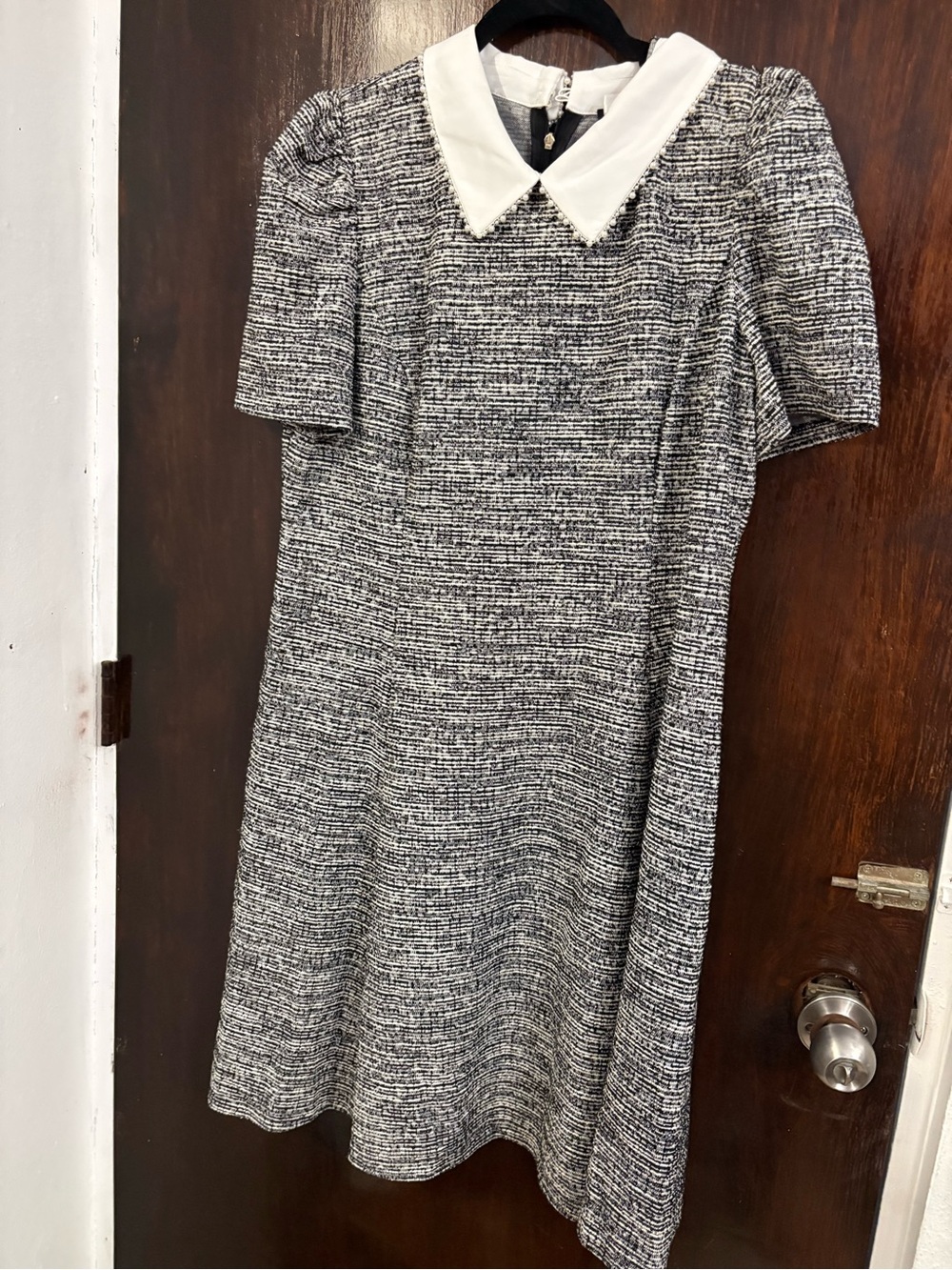 Karl Lagerfeld Black and White Tweed Dress with Contrast Collar. Size 16.